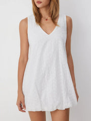 Cotton Lace Jacquard V-neck Bubble Hem Oversized Mini Dress