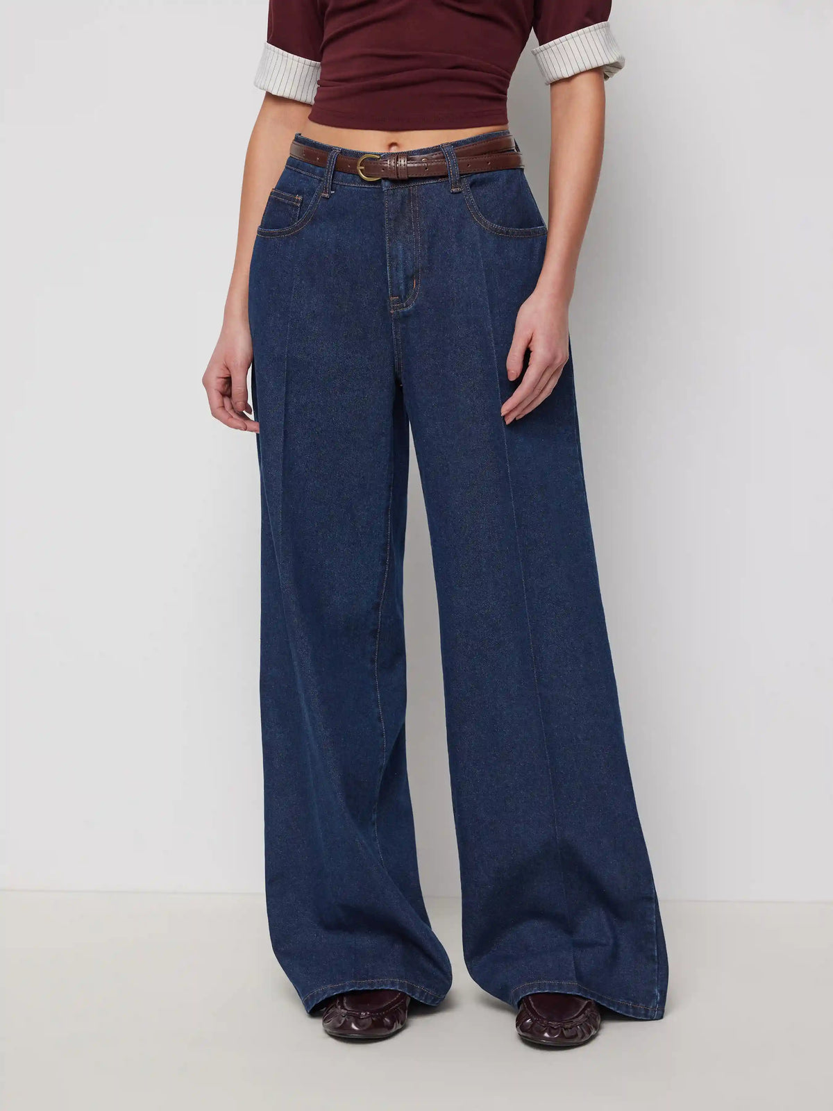 Cider Denim Mid Rise Straight Leg Trousers With Belt