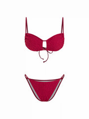 Textured Sweetheart Bandeau Top & Low Rise Ruched Bikini Set