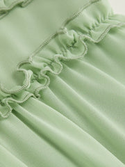 Chiffon V-neck Ruffle Lettuce Trim Knotted Maxi Dress