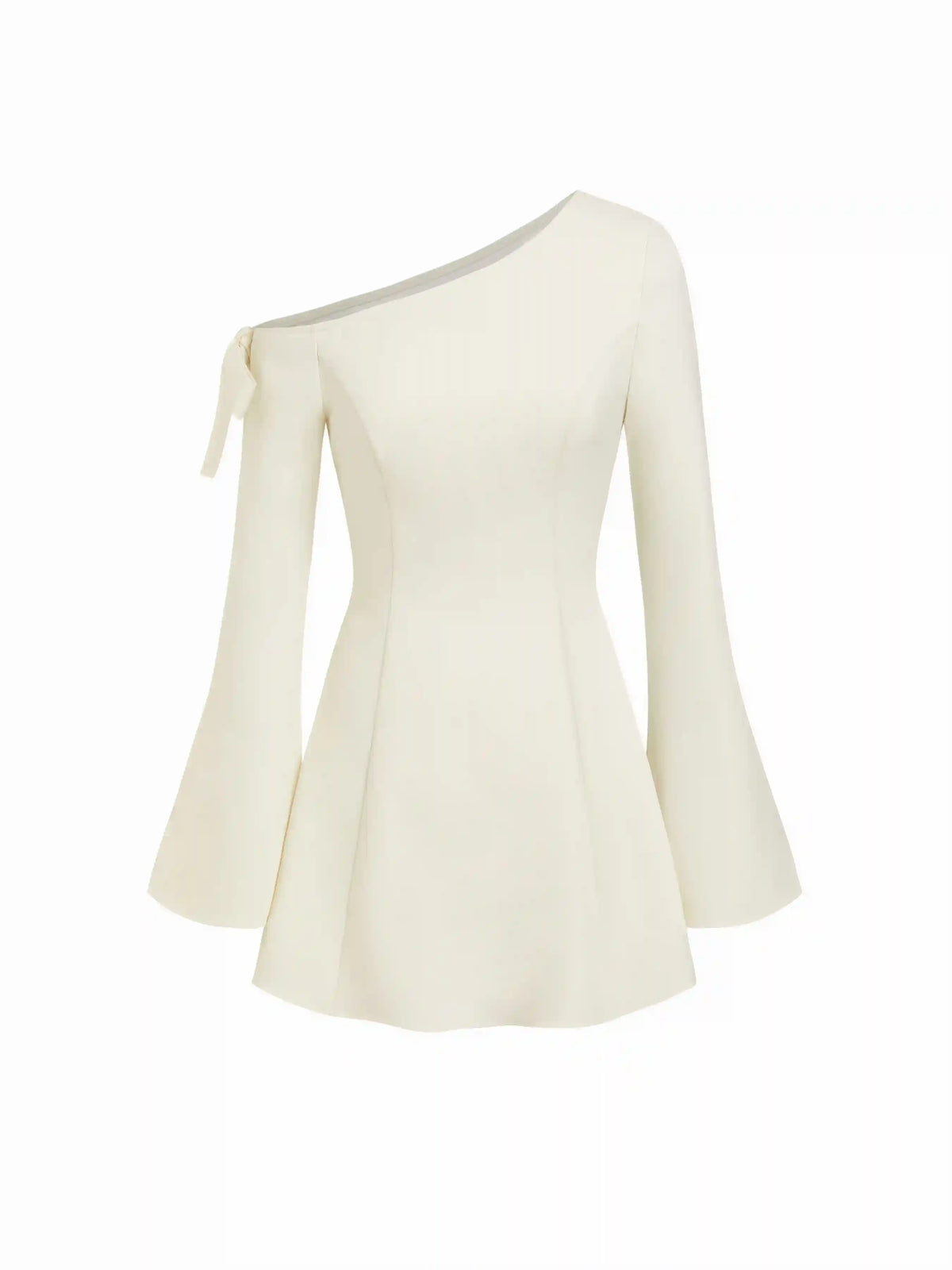 Asymmetrical Neck Bowknot Bell Sleeve Mini Dress