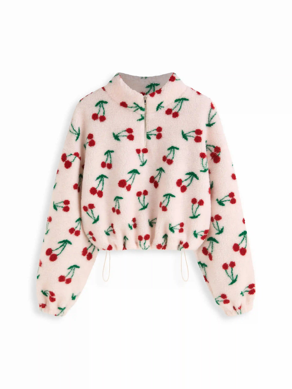 Fleece High Neck Solid Drawstring Zipper Sweatshirt