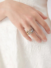 4PCS ZIRCON & TWO-TONE HOOP 18K GOLD PLATED STAINLESS STEEL RING SET