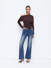 Stretch Cider Denim Low Rise Washed Flared Jeans