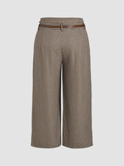 Houndstooth Mid Waist Belted Wide Leg Trousers Curve & Plus
