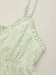 Cotton V-neck Broderie Anglaise Shirred Lettuce Trim Cami Top