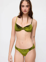 Velvet Ditsy Floral Sweetheart Ruched Underwire Cheeky Bikini Set
