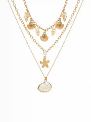 SHELL & STARFISH PENDANT LAYERED NECKLACE