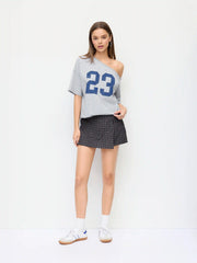 Check Low-Rise Jacquard Asymmetric Mini Skort