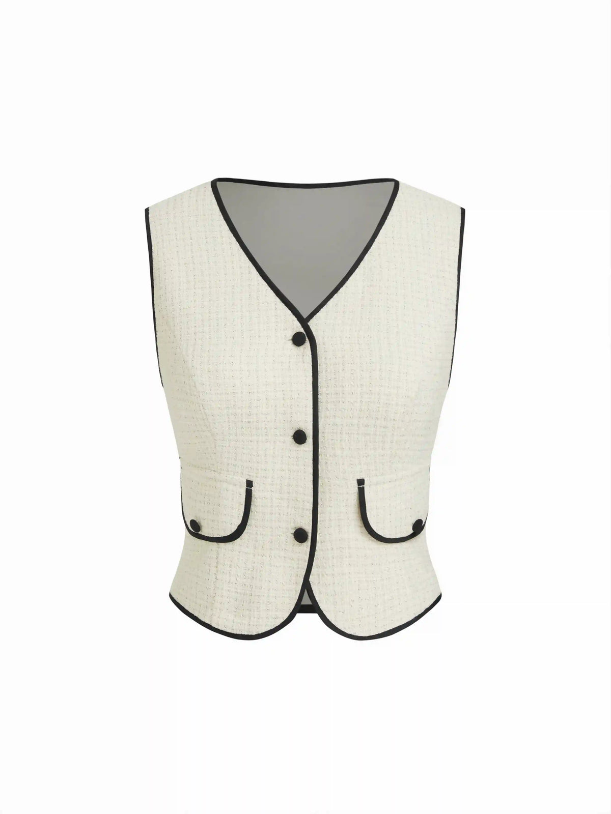 Tweed Button Contrasting Binding Jacket Vest