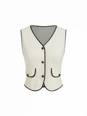 Tweed Button Contrasting Binding Jacket Vest