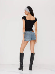 Cotton-blend V-neck Lace Trim Tee