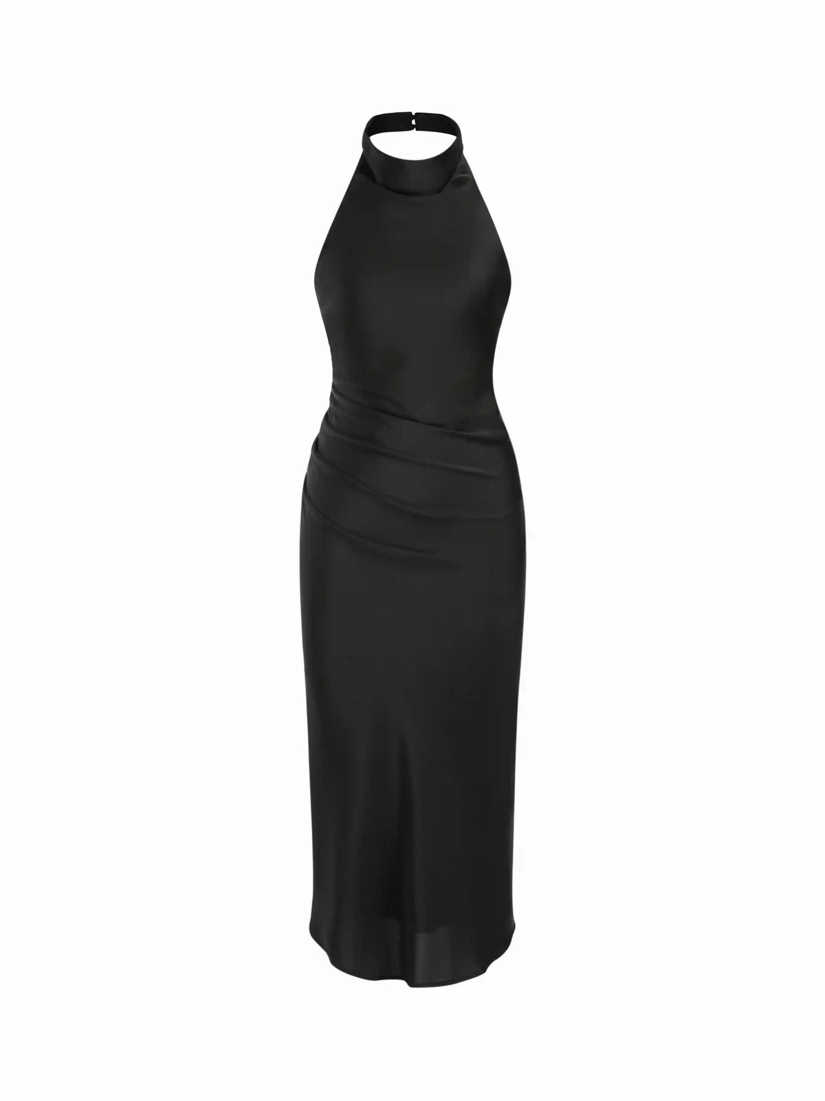 Satin Cowl Neck Ruched Maxi Dress