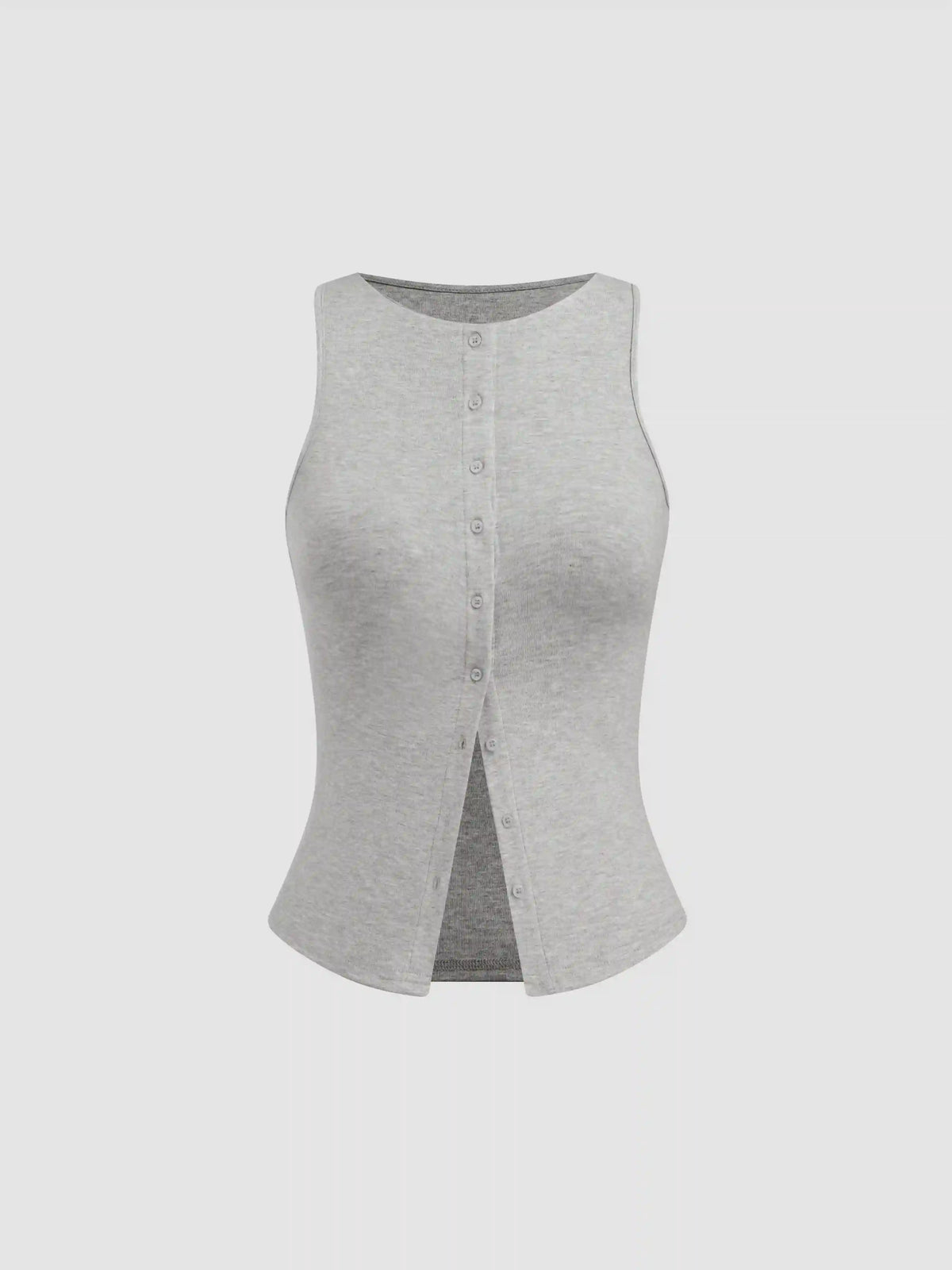 Round Neckline Solid Button Crop Tank Top