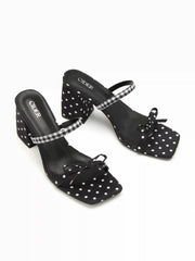 POLKA DOT & BOWKNOT CHUNKY HEELS SANDALS