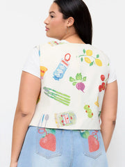 Fruit Graphic Color-Blocking V-Neck Oversized Reversible Jacket Vest Curve & Plus