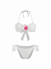 Lace Flower Detail Bandeau & Low Rise Tie Side Bikini Set