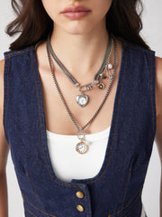 CLOCK & HEART PENDANT LAYERED NECKLACE