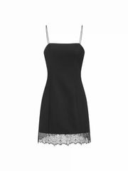 Collarless Lace Trim Straight Mini Dress