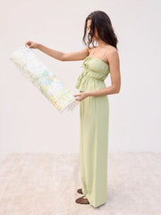 Linen-blend Bowknot Shirred Cami Top & Mid Rise Elastic Waist Trousers Set