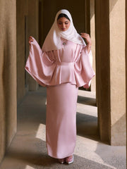 Satin Stand Collar Cape Top & Mid Rise Midi Skirt Set