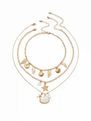 SHELL & STARFISH PENDANT LAYERED NECKLACE