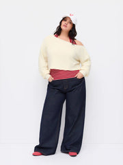 Two Piece Terry Asymmetrical Neck Crop Sweatshirt With Striped Tank Top Curve & Plus