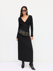 V-neck Long Sleeve Ruched Maxi Dress