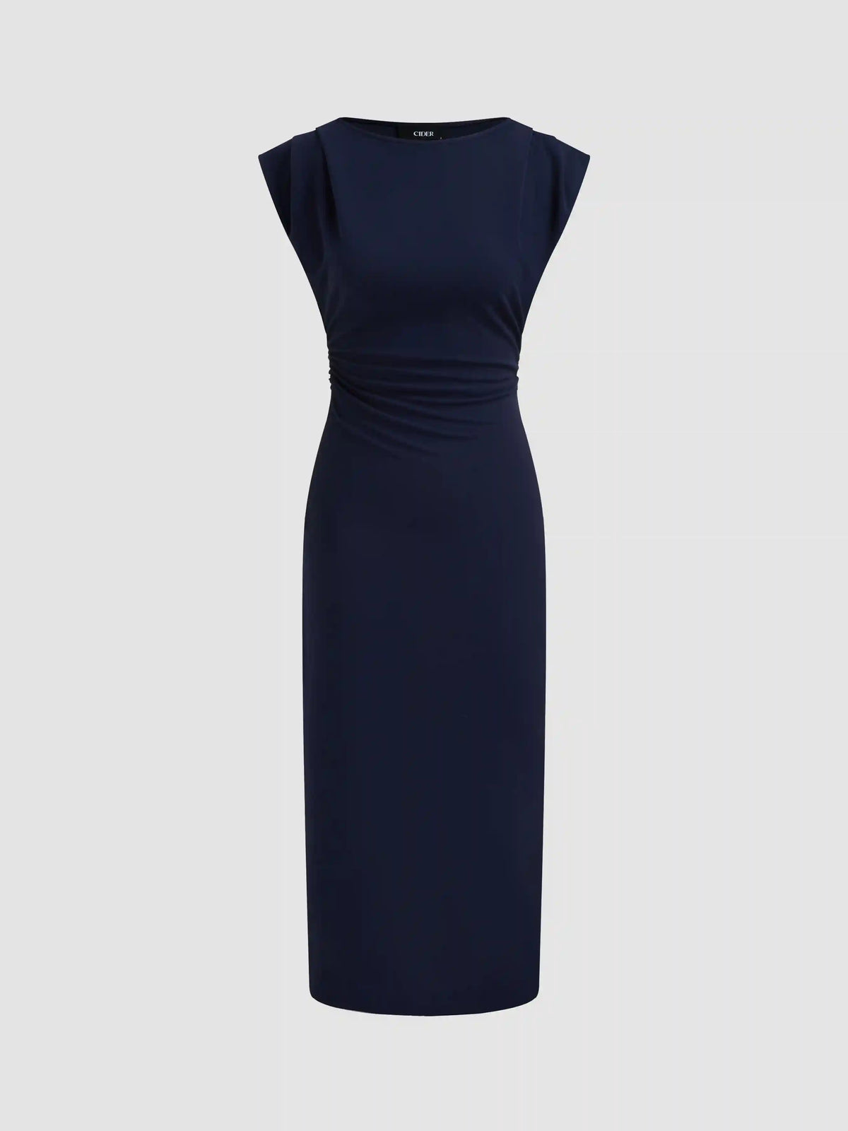 Boat Neck Solid Ruched Maxi Dress