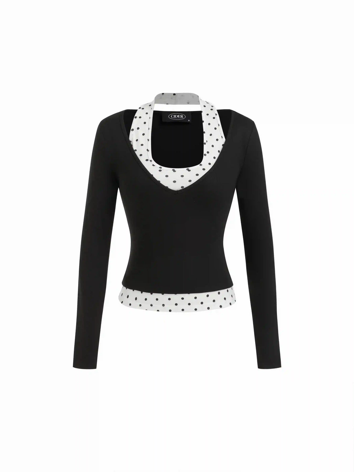 Halter Neckline Polka Dot Top & V Neck Long Sleeve Top