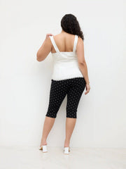 Cotton-blend Mid Rise Polka Dot Capri Leggings Curve & Plus