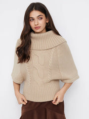 Cable Knit Wool-blend Turtleneck Mid-length Sleeve Oversized Top