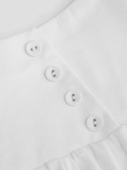 Linen-blend Low Rise Button Detail Scalloped Hem Flared Maxi Skirt