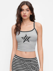 Cotton-blend Star Graphic Cami Crop Top & Mid rise Striped Straight Leg Trousers Matching Set