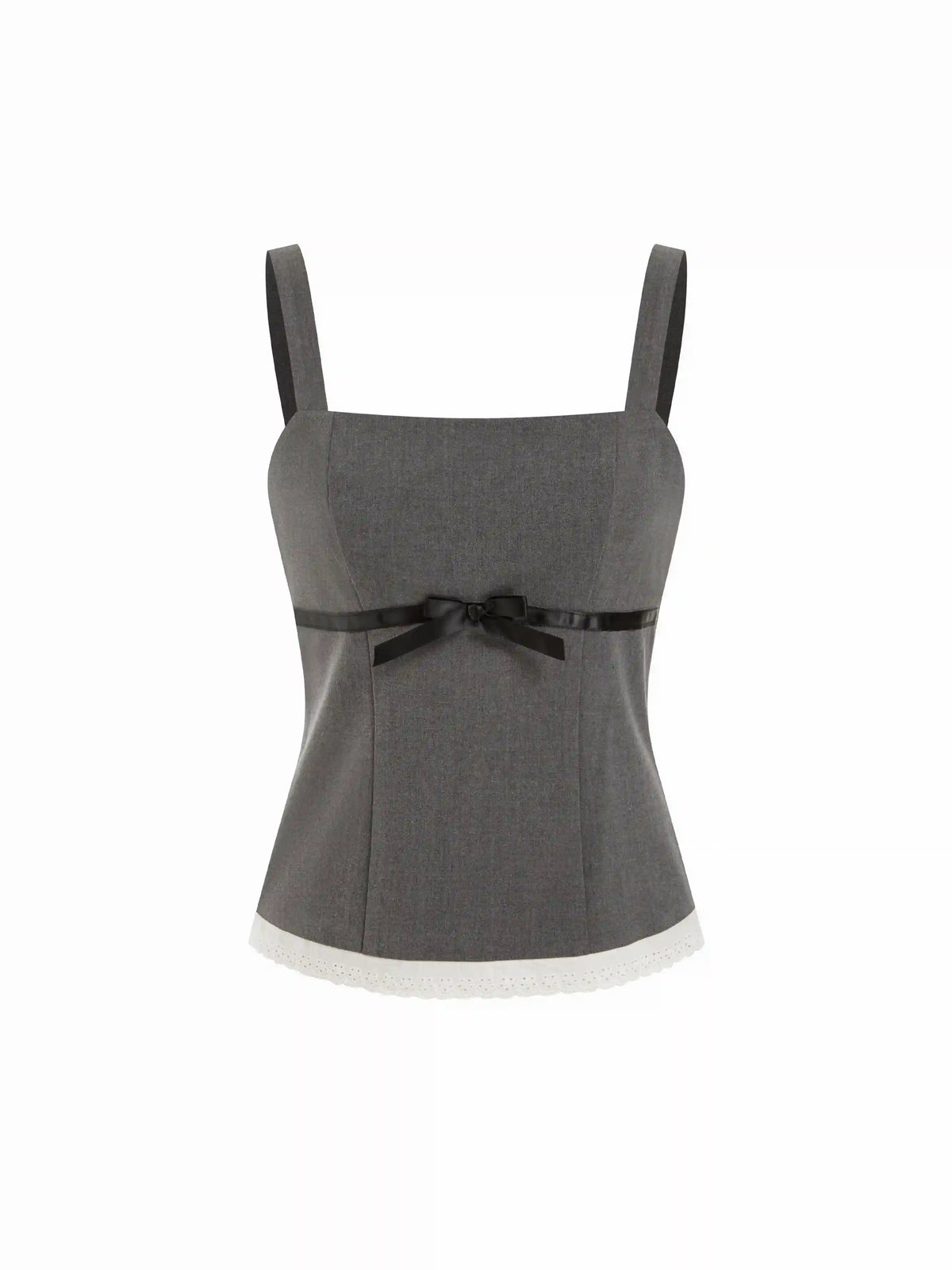 Square Neck Bowknot Lace Trim Crop Top