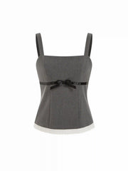 Square Neck Bowknot Lace Trim Crop Top
