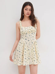 Cotton-blend Ditsy Floral Ruched Mini Cami Dress