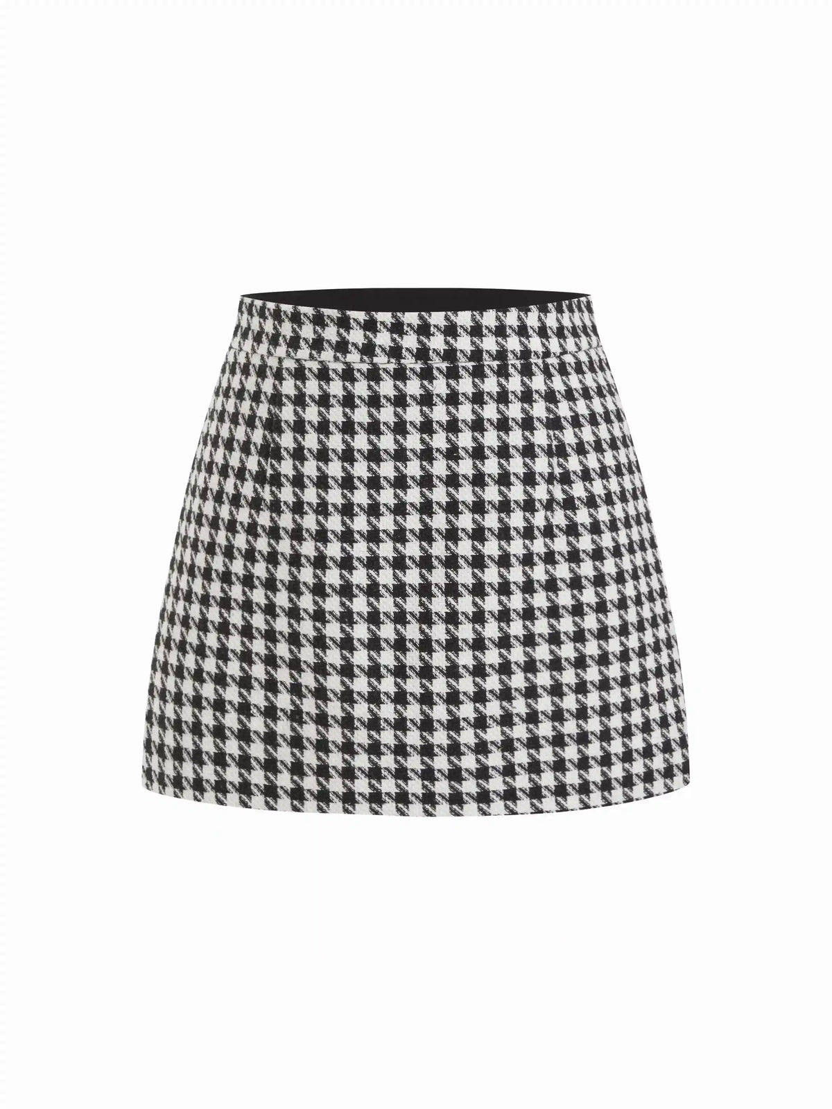 Tweed High Rise Houndstooth Mini Skirt