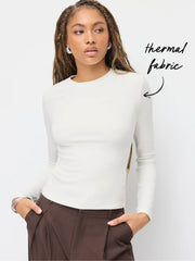 Thermal Cotton-blend Round Neck Long Sleeve Tee