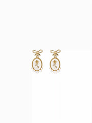 BOWKNOT & FLOWER & FAUX PEARL DROP EARRINGS