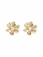 FAUX PEARL DECOR FLOWER EARRINGS