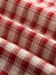 Cotton-blend Round Neckline Gingham Tie Front Long Sleeve Blouse