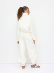 Oversized Fleece Collar Zip Through Top & Mid Rise Elastic Waist Jogger Pants Set