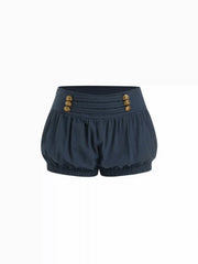 Cotton-blend Mid Rise Metal Detail Bloomer Shorts