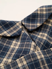 Plaid Peter Pan Collar Puff Short Sleeve Bow Knot Oversized Mini Babydoll Dress