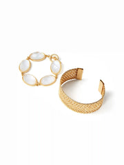 2PCS GEMSTONE & TEXTURED BRACELET SET