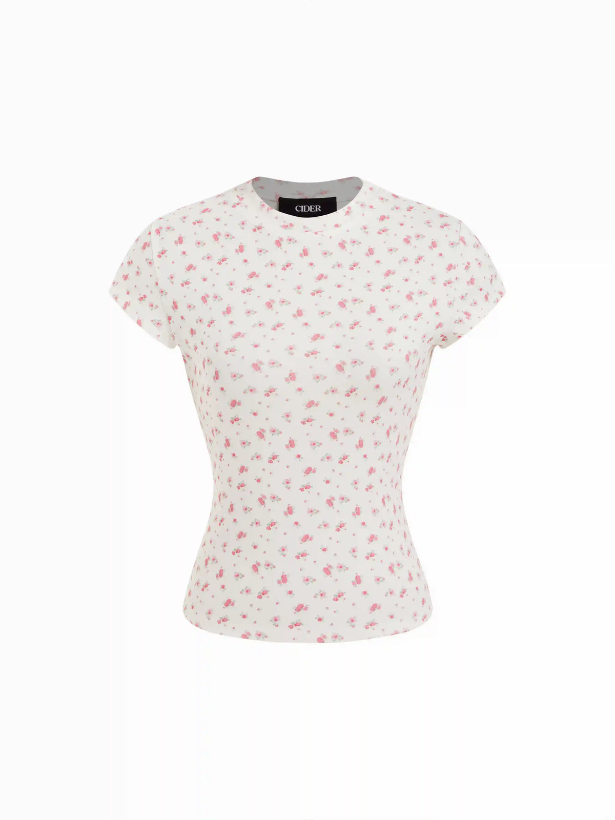 Cotton-blend Floral Round Neck Short Sleeve Tee
