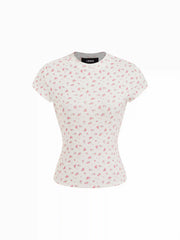 Cotton-blend Floral Round Neck Short Sleeve Tee