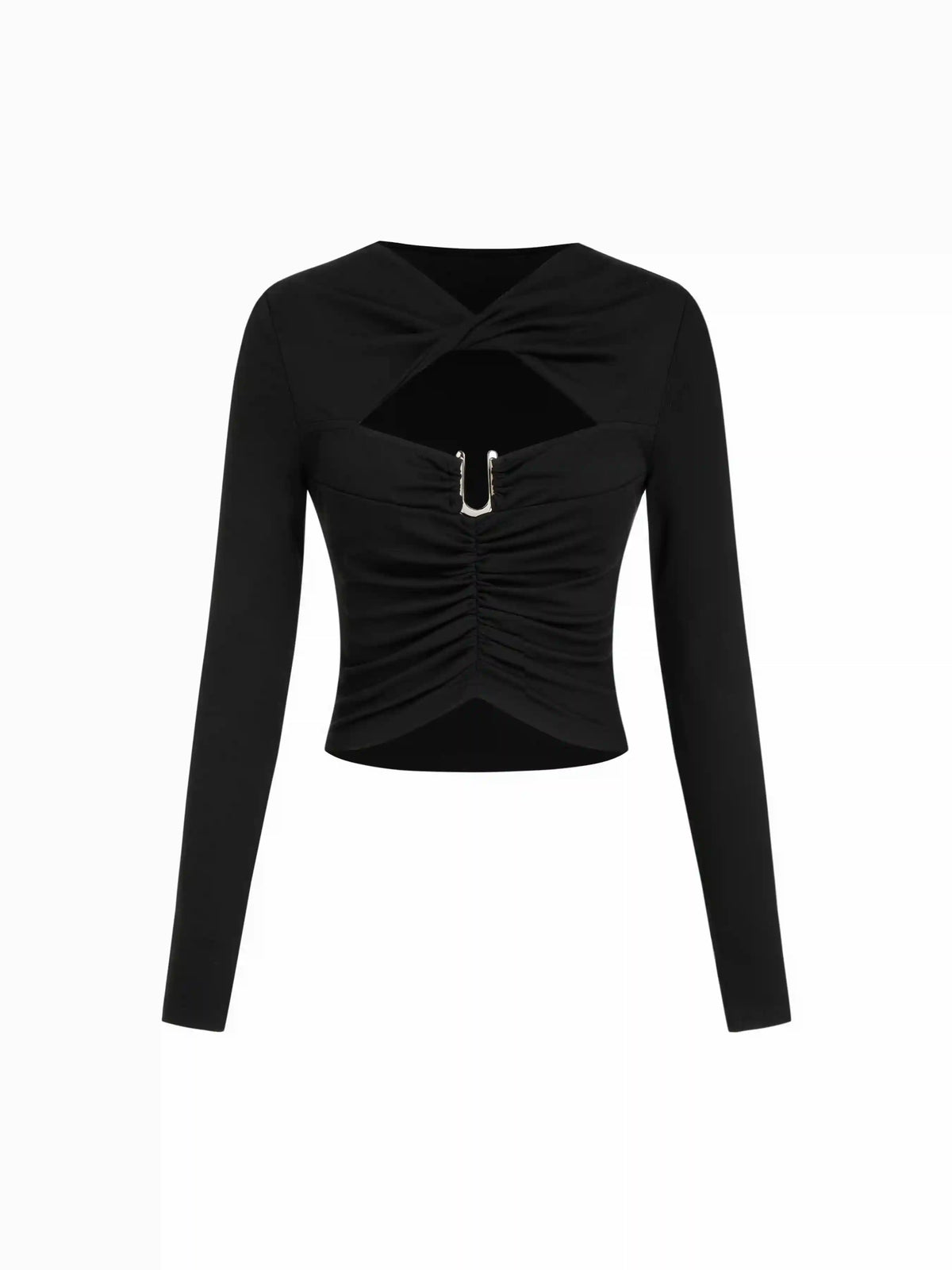 Twist Ruched Cut Out Metal Detail Top