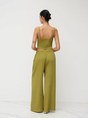 V-neck Twist Cami Top & Mid Rise Drawstring Straight Leg Trousers Set